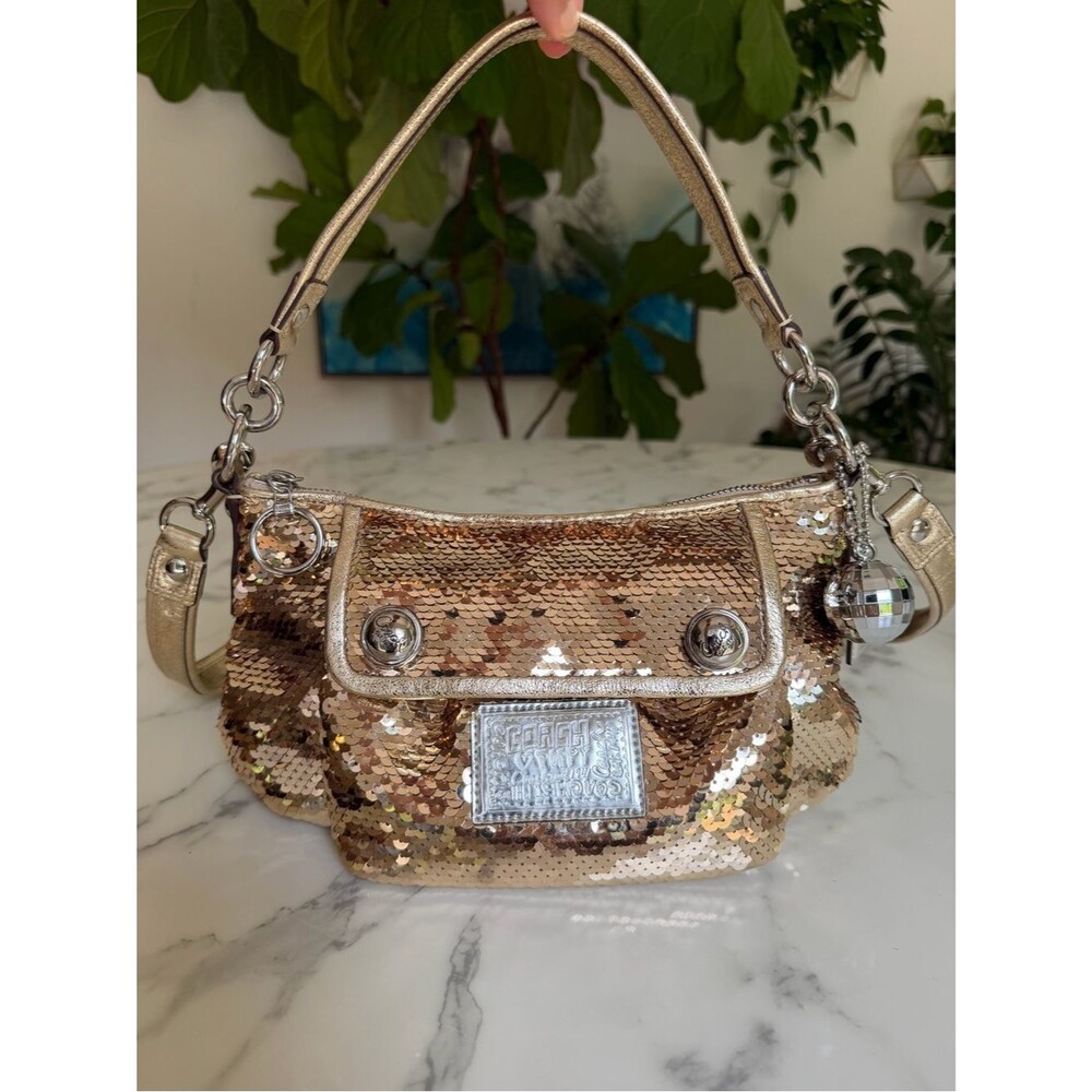 Coach Y2K Poppy Gold Sequin Groovy Hobo Crossbody Should Bag 15381 w Disco Ball